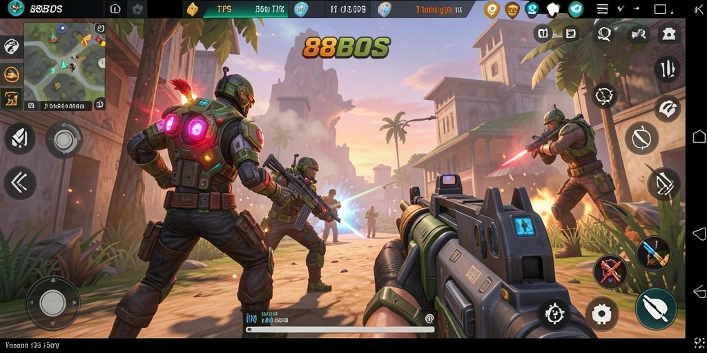 Screenshot gameplay <strong>88BOS</strong> menampilkan aksi pertempuran intens di medan perang.