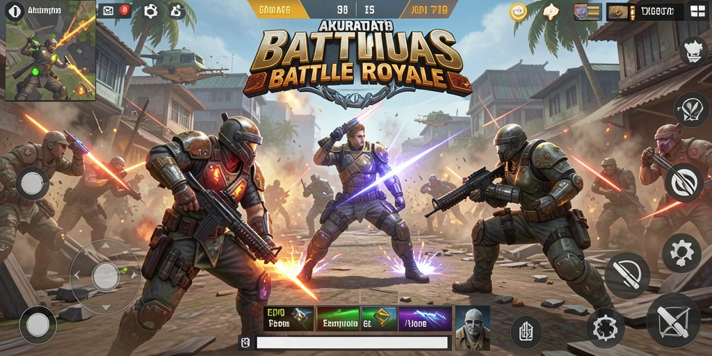Screenshot gameplay AKURAT79 menampilkan aksi seru dalam pertempuran Battle Royale.