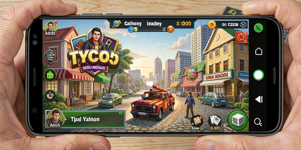 Screenshot utama ASG55 menampilkan gameplay Tycoon yang menarik dan adiktif.