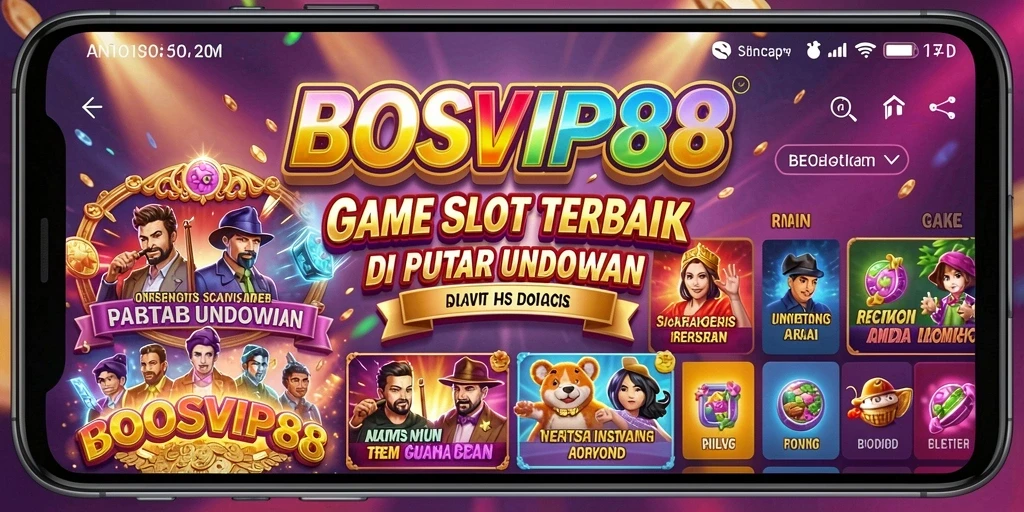 Screenshot gameplay BOSVIP88 menampilkan wahana slot yang penuh warna.