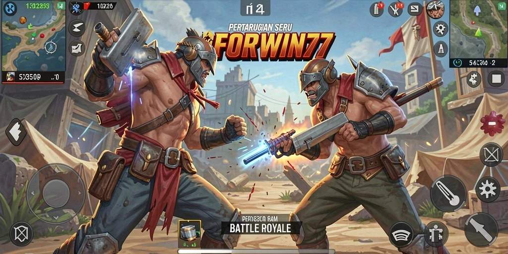 Gameplay seru FORWIN77 dalam arena Battle Royale.