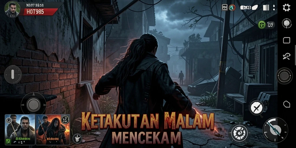 Tangkapan layar HOT985 menampilkan gameplay yang mencekam dan atmosfer horor.