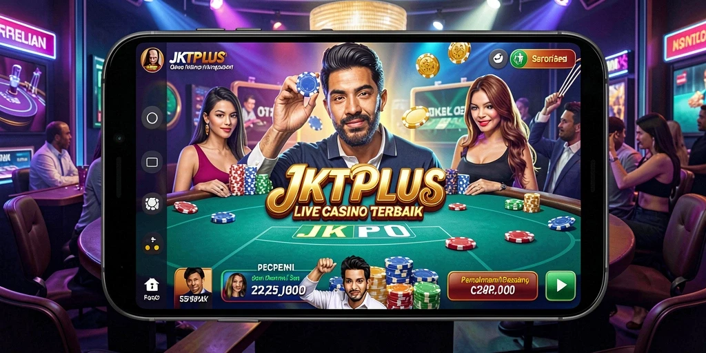 Screenshot JKTPLUS menampilkan gameplay seru Live Casino dengan dealer langsung.