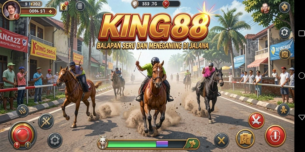 Screenshot gameplay KING88 yang menunjukkan balapan seru di trek menantang.