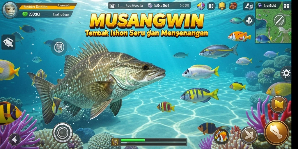 Tangkapan layar utama MUSANGWIN menampilkan aksi tembak ikan yang seru dan penuh warna.