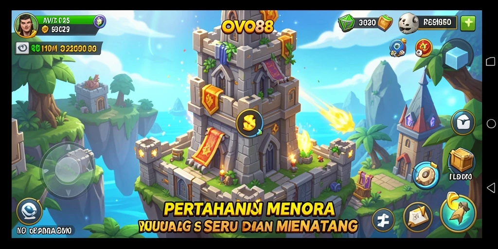 Screenshot menunjukkan aksi menara bertahan dengan grafis yang memukau.