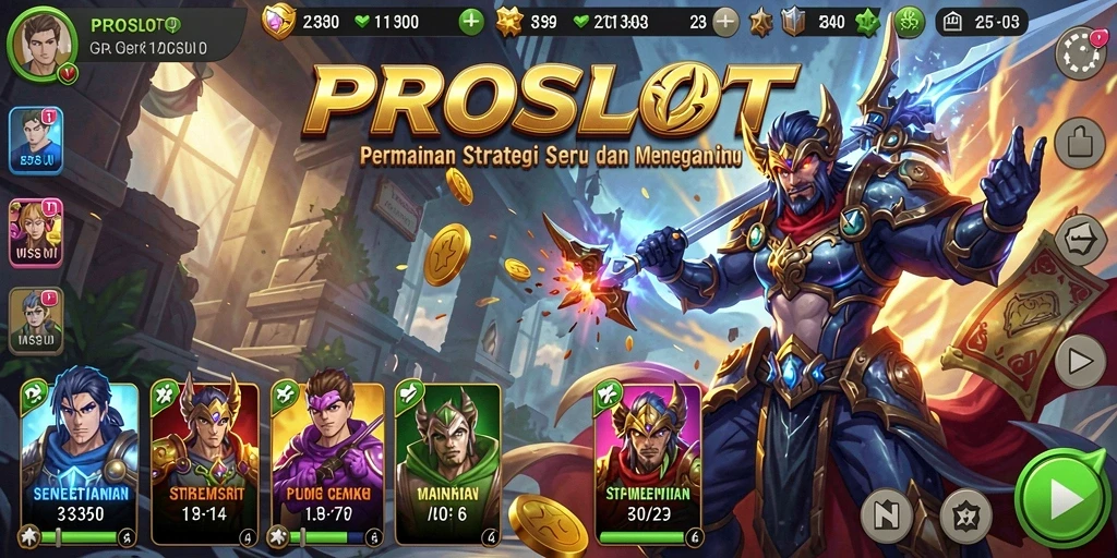 Screenshot utama PROSLOT menampilkan gameplay strategi yang mendebarkan.