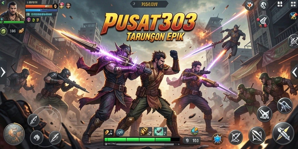 Tangkapan layar menunjukkan aksi bertarung yang seru dalam PUSAT303.