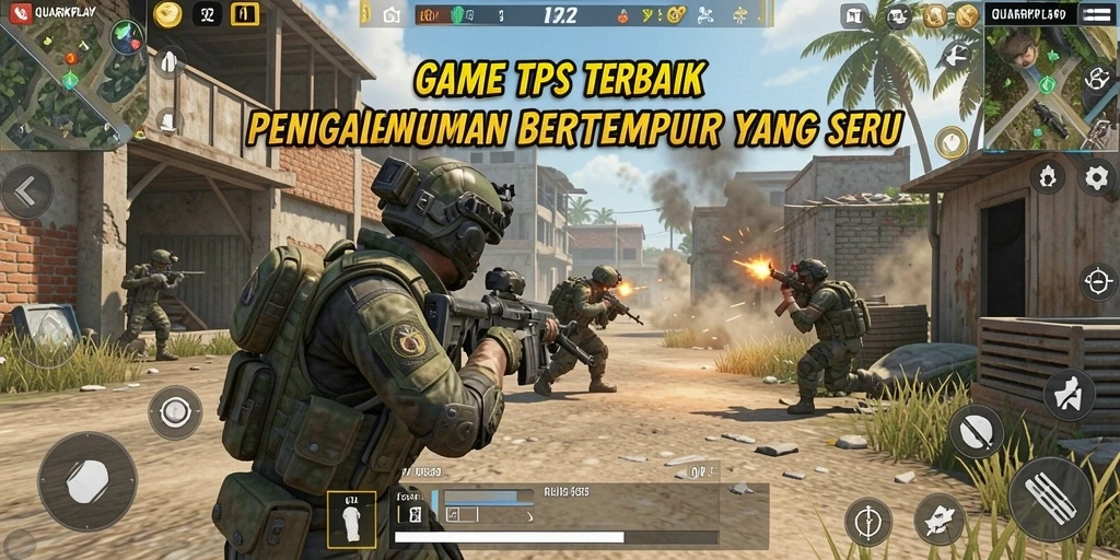 Screenshot menunjukkan aksi menembak yang intens dalam game TPS.