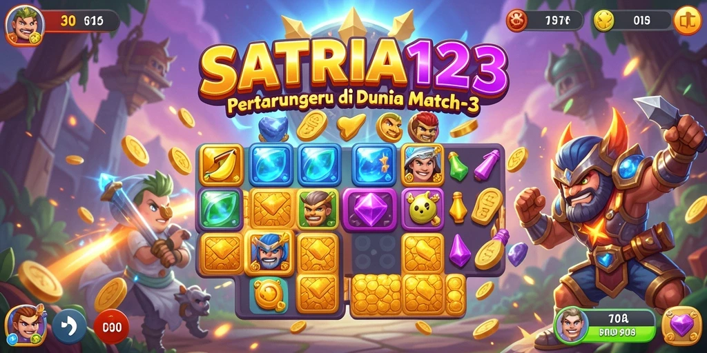 Tampilan gameplay seru dari SATRIA123 yang penuh warna dan tantangan Match-3.
