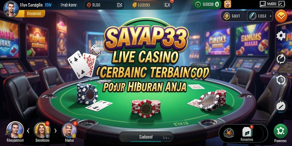 Screenshot utama SAYAP33 menampilkan dealer cantik dan gameplay yang menegangkan.