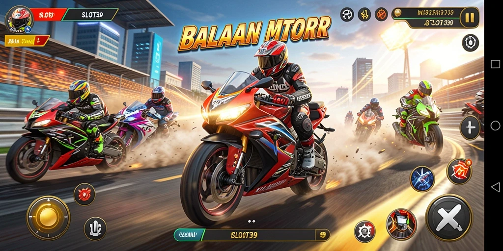Screenshot menampilkan aksi balapan motor yang mendebarkan.