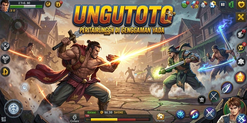 Tampilan gameplay menegangkan dalam UNGUTOTO saat pertarungan.