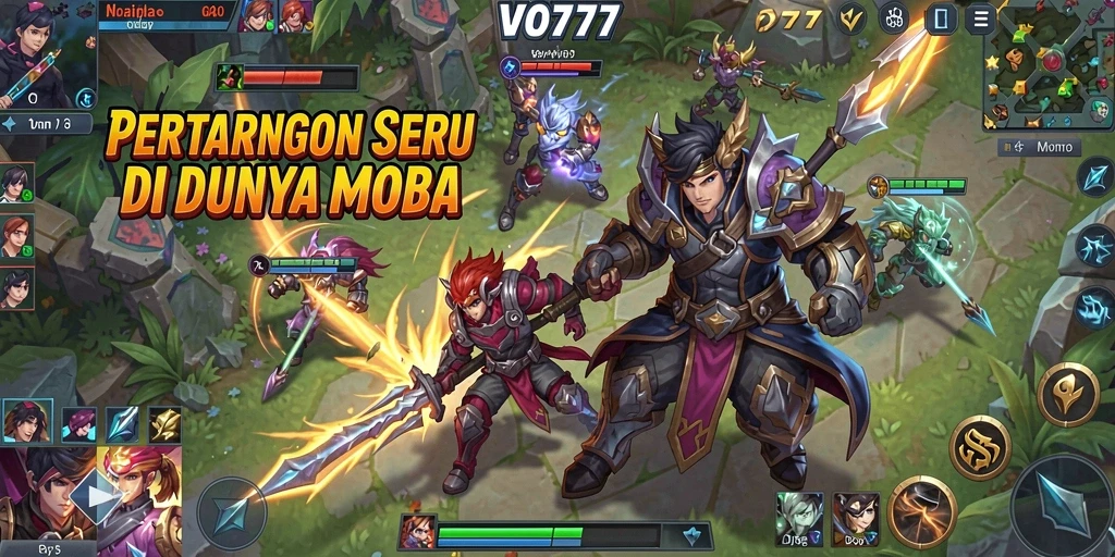 Tampilan aksi seru di arena VO777 dengan gameplay MOBA yang mendebarkan.